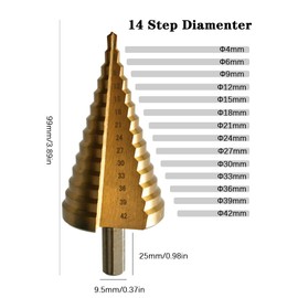 GothicBride Step Drill Bit 4-42 mm HSS Taper Drill 14 Steps Hole Drill Peeling Drill for Wood, Plastic, Soft Metal