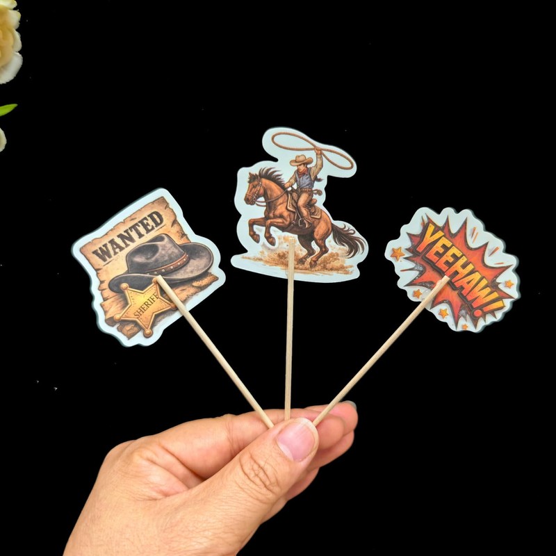 ALISSAR 36 Pcs Western Cowboy Cupcake Toppers, Birthday Party Decor