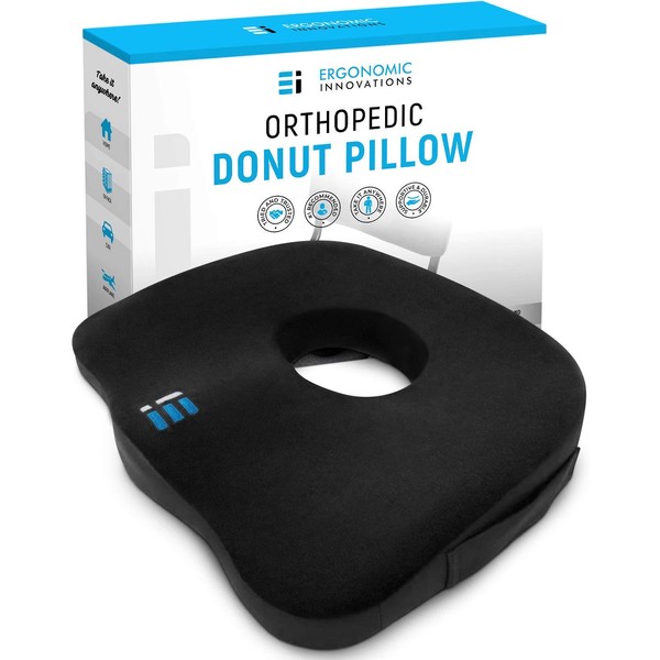 Ergonomic Innovations Orthopedic Donut Pillow: Memory Foam Chair Seat Cushion for Tailbone and Coccyx Pain, Sciatica, and Pressure Relief - Car, Desk, and Office Chair Pad Cushions and Pillows