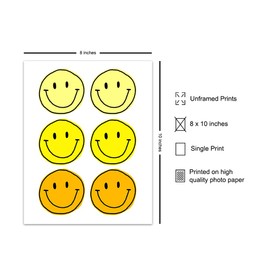 Retro style Smiley Face Art - Yellow Wall Decor - College Dorm Room Decor - Teen Kids Room Decor - Trendy Preppy Room Decor Aesthetic - Funky Wall Art - Cute Little Girls Bedroom Decor - Happy Decor