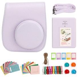 Ejoyous Caja de Cmara Protectora para Fujifilminstax Mini 12, Bolso Protectores de Cmara Instantnea de Pu con Filtros de lbum de Correa Ajustables Extrables Pegatinas de Marcos (PURPLE)
