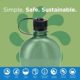 Nalgene Sustain Tritan BPA-Free Oasis Water Bottle Made with Material Derived from 50% Plastic Waste (Using ISCC Certified Mass Balance), 32 OZ, Foliage