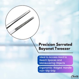 Lab Forceps with Offset Handle Fine Point Serrated Stainless Steel Bayonet Tweezers (5.5 Inches)
