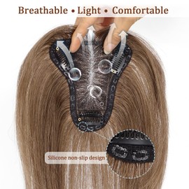 Hair Toppers for Women Real Human Hair Toppers Hair Pieces for Women with Thinning Hair Human Hair Toppers with Bangs Clip in Hair Extensions