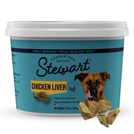 Stewart Chicken Liver Dog Treats, 1.5 oz, ~25 Pieces, Freeze Dried Raw, Single Ingredient, 60% Protein Training Treats or Meal Topper in a Resealable Tub, Grain Free, Gluten Free