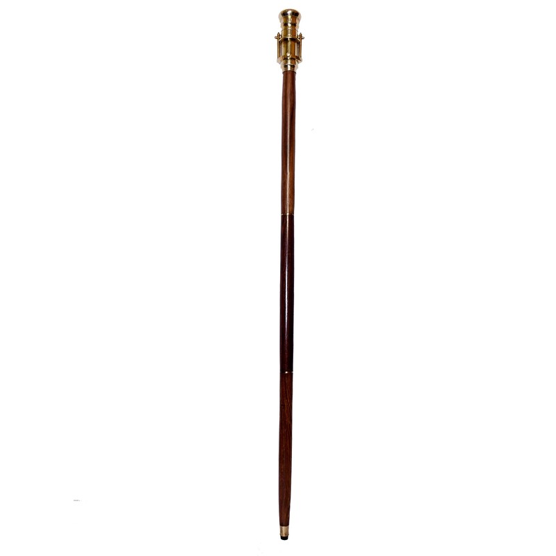 Victorian Walking Cane with Telescope Brass Handle Foldable Nautical Wooden