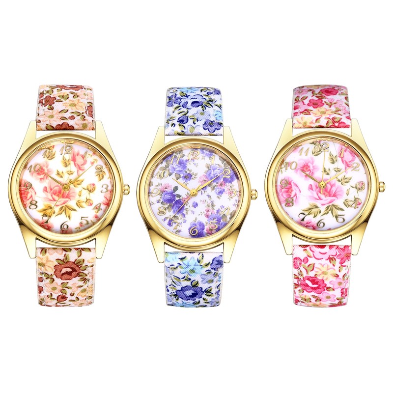 Avaner Women's Leather Wrist Watches Ladies Large Face Floral Printed