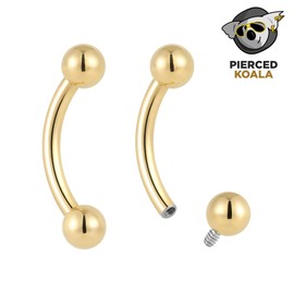 Pierced Koala (16G 10mm) 2PCS Titanium Implant Grade 16G Internally Threaded 8mm - 14mm Tongue Nipple Eyebrow Bar Ear Curved Barbell Body Jewellery