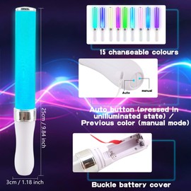 Swakuta 6 Pack LED Light Sticks 15 Colors Change Glow in the Dark Wands Multicolor Light Up Sticks Flashing Glow Wands for Wedding Club Carnival Party Birthday Concerts Favors