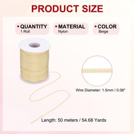 PATIKIL Nylon Cord 1.5mm x 55 Yards, Bracelet String Braided Nylon Thread Chinese Knotting Cord for Jewelry Making Beading Necklaces Blind Wind Chimes, Beige