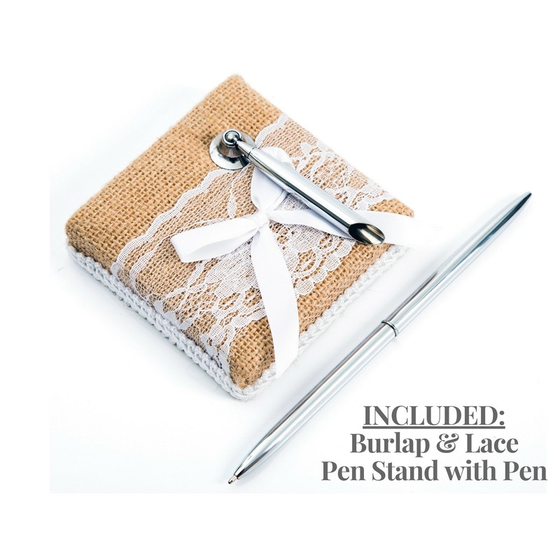 BETTERLINE Rustic Wedding Guest Book Made of Burlap and Lace