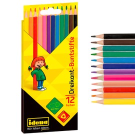 Idena 20134 Coloured Pencils in 12 Colours, Coloured Pencils Made of FSC Wood in Ergonomic Triangle Shape, Packed in Cardboard Case