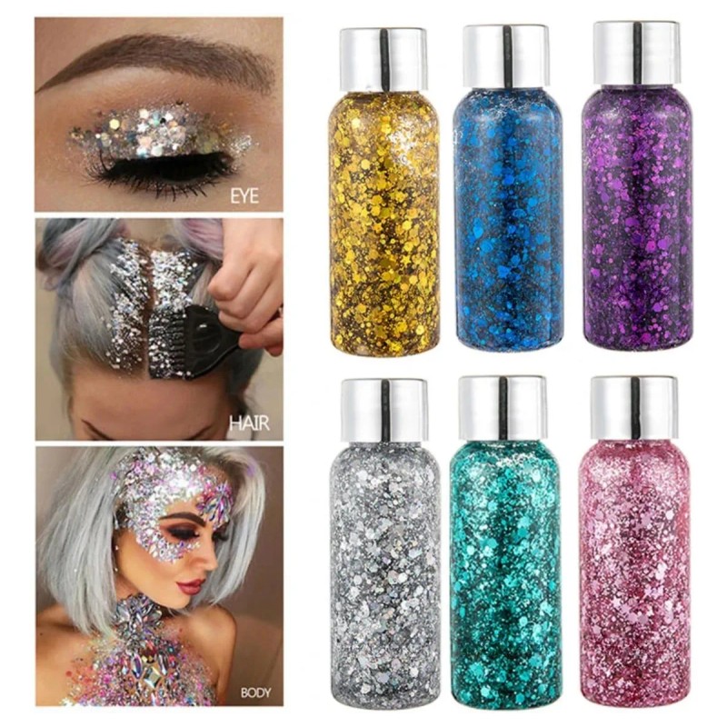 Body Glitter Maquillaje Cabello Cuerpo Brillos Colores 1pz F