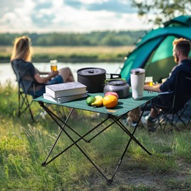 VILLEY Folding Camping Table Portable Beach Table With Aluminum Panel Large Size