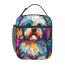 Novgift Havanese Stained Dog Breed Glass Art Insulated Lunch Box For Women Man, Portable Lunch Bag Reusable Cooler Tote For Office Work Travel Picnic Camping Beach