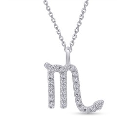 18K White Gold Plated Zodiac Necklace For Women, Scorpio Horoscope Astrology Sign Moissanite Diamond Pendant Necklace 16+2” Adjustable Chain (0.14 Cttw)