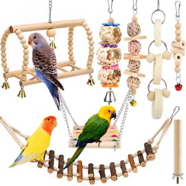 8 Piece Bird Toy Set, Parrot Toy, Natural Wood Chew Toy for Cage and Training, Suitable for Budgies, Conures and Lovebirds