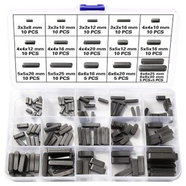 Lyeteung 140 PCS 16 Sizes 3-4-5-6 mm Round Ended Feather Key Set, Carbon Steel Key Stock Assortment, Feather Key Assortment, Parallel Drive Shaft Keys Set, for Fasteners Mechanical Industry