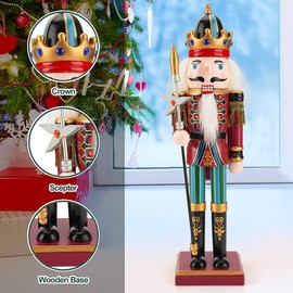 KAHEIGN 2Pcs Wooden Nutcracker Soldiers, 2 Style 30CM Christmas Traditional Nutcracker Figures Premium Pine Wood Painted Soldier for Home Fireplace Christmas Tree Party Decoration (Trumpet & Spear)