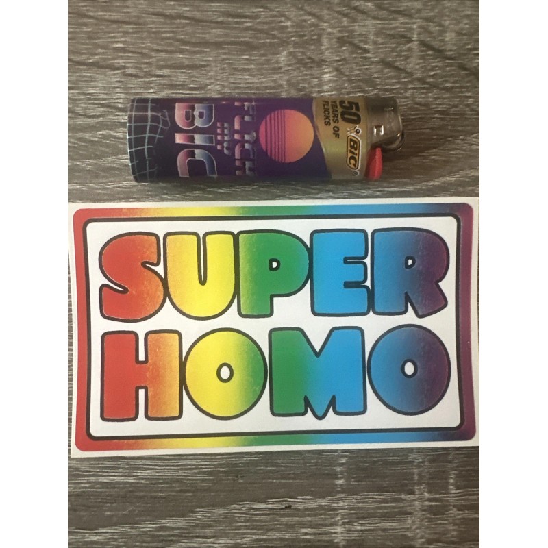 Prank Super Homo 3x5” Bumper Sticker Decal Gay Prank Rainbow
