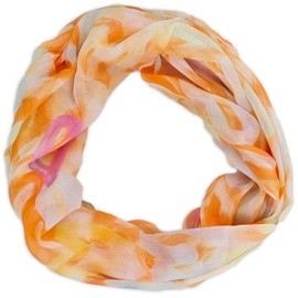 styleBREAKER Women's Loop Scarf with Brushstroke Heart Pattern | Airy Tube Scarf | Soft Scarf for Spring and Summer Made of Viscose 79 x 49 cm, orange, Unit size