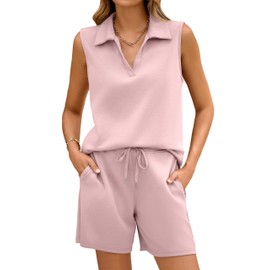 Glamaker Womens Two Piece Short Sets 2 Piece Outfits Sweatsuit Air Essentials Airport Outfits For Women 2025 (Pink M)