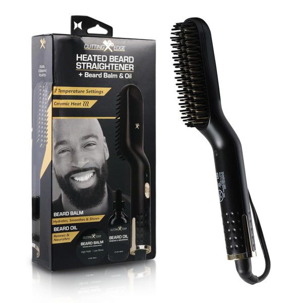 Cutting Edge Heated Beard Straightener Brush for Men, Includes Beard