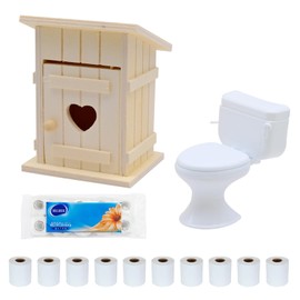 3 Pieces Dollhouse Bathroom Accessories, Miniature Dollhouse Toilets Wooden Dollhouse Furniture Gnome Accessory Set, Birthday Gifts for Girls Boys