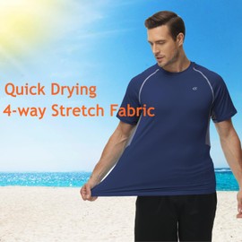 Huayuzh Mens Swimming Shirts Short Sleeve Rash Guards Rashguard UPF 50+ Quick Drying T-Shirts Surfing Pool Beach Sports Top NavyBlue M