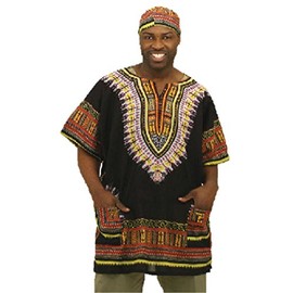 Traditional Print Unisex Dashiki, Black