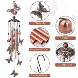 Wind Chime, Gifts Chimes, Outdoor Decorations Wind Chime, Vintage Commemorative Wind Chimes Gift For Mom And Woman, Copper Decoration Birthday And Valentine Gift (Butterfly)