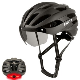 Favoto Bike Helmet with Light - Bicycle Helmet with Removable Magnetic Goggles and USB Rechargeable Taillight Mountain and Road Cycling Helmets for Men and Women