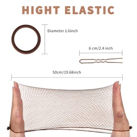 Hair Nets for Buns Invisible Elastic Edge Mesh and U Shaped Pins Set, 30PCS Hair Net, 30PCS 2.4 INCH Hair Pins, 5PCS Hair Elastic Bands, Brown