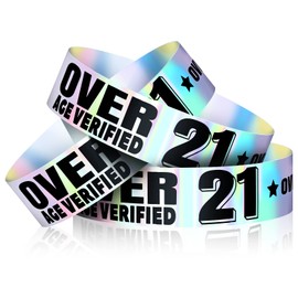 Ferraycle 500 Pcs Over 21 Wristbands Holographic Events Wristbands Plastic Party Bracelets Waterproof Bracelets Arm Bands for Events Concerts(Silver)