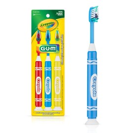 GUM Crayola Marker Children’s Toothbrush, Soft Bristled Kids’ Toothbrush Set Age 3+, Suction Cup Base, 3 Count