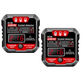 Socket Tester with RCD Test and LCD Voltage Display, Indicator Light Display, 198-250 V/50-60 Hz, Pack of 2