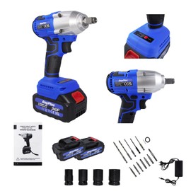 Impact Wrench 1/2 inch, Cordless Kit, 20V Electric Impact Gun 420N.m Brushless Impact Wrench Driver Kit 3200 RPM 2 Speeds, High Torque, with 2x 6.0Ah Battery & Charger, 4 Impact Sockets