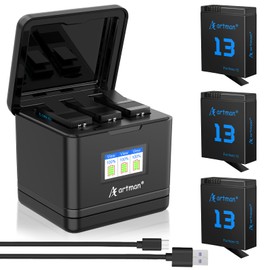 Artman Hero 13 Batteries 2300mAh 3-Pack for GoPro Hero13 Black, LCD 3-Channel Fast Charger Fully Compatible with GoPro Hero 13 Battery and Charger