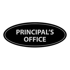 Signs ByLITA Oval Principal's Office Sign (Black/Silver) - Large