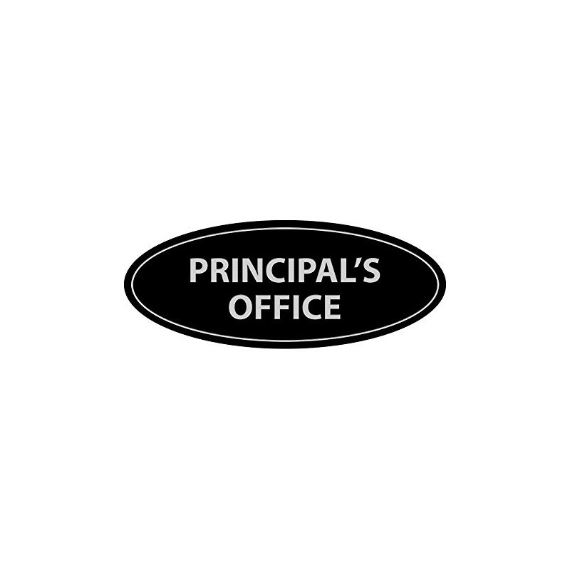 Signs ByLITA Oval Principal's Office Sign (Black/Silver) - Large