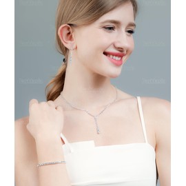 Silver Bridal Jewelry Set Rhinestone Necklace Bracelet Dangle Earrings for Bride Bridesmaid Teardrop Pendant Crystal Wedding Prom Jewelry Accessories for Women(2 earrings and 1 necklaceand 1