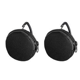 2 Pcs Black Round Coin Purse,Multi- Function Portable Small Round Coin Purse Men,Waterproof Hanging Military Mini Key Chain Coins Pouch with Zipper and Carabiner,for Man Headphone Keys Storage(Black)