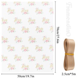 Framendino, 5 Pack Wedding Wrapping Paper and Ribbon Set Love Flower Wrapping Paper Pink Floral Gift Wrapper Folded Flat Gifts Wrap Papers 20x28 in