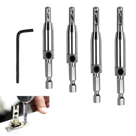 ZSRVAJ 4 Pcs Self Centering Drill Bit, Hinge Hardware Pilot Drill Bits, Centre Drill Bits 1/4", Hinge Drill Bit Self Centring for Woodworking Wood Door Window Cabinet (5/64" 7/64" 9/64" 11/64")