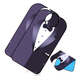 IWOWHERO 2 Pcs Adult Bibs with Snap Buttons Washable Clothing Protectors for Elderly Men and Women Suit Pattern Printed Mealtime Food