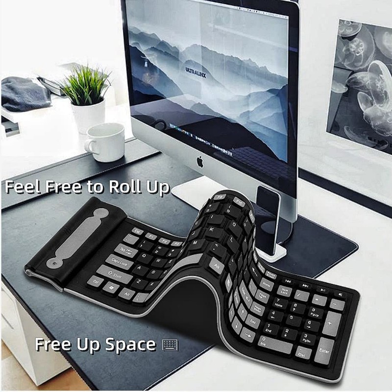 Wireless Silicone Keyboard Foldable Rollup Flexible Keyboard Full Size 107