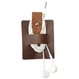 Hide & Drink, Thick Leather Cable Holder Design for Wired Headphones, Cord Organizer, Charger, Phone Accessories, Travel Essentials, Handmade :: Bourbon Brown