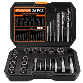 Valkynos 26 Pcs Bolt Extractor Kit and Left Hand Drill Bit Reverse Drill Bit Extractor Set, Easy Out Screw Remover Set Tool for Damaged, Rusted, Broken, Stripped Bolts Screw Nuts, with Hex Adapter
