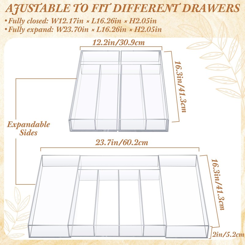 Teenyyou 1 Pack Expandable Kitchen Drawer Organizer Clear Acrylic Utensil