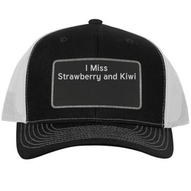 I Miss Strawberry and Kiwi - Leather Black Patch Engraved Trucker Hat, Black-White, One Size